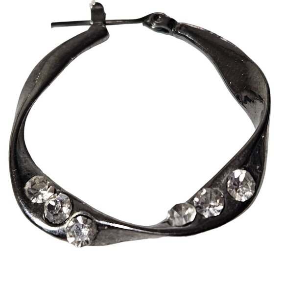 Elegant Rhinestone Silver Tone Hoop Earrings Statement Fashion Jewelry Women - Picture 2 of 4